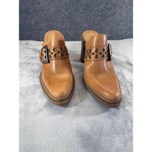 Mia womens shoes 8.5M Y2K Brown leather chunky mules heels 4"